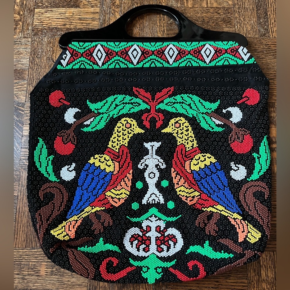 Vintage Unbranded Beaded Two Bird Clutch Purse - Picture 5 of 7
